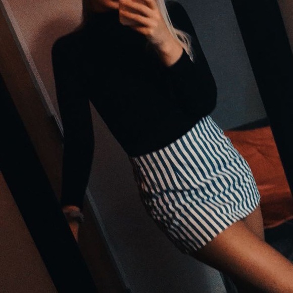 Blue and White Striped Skirt - Picture 1 of 4
